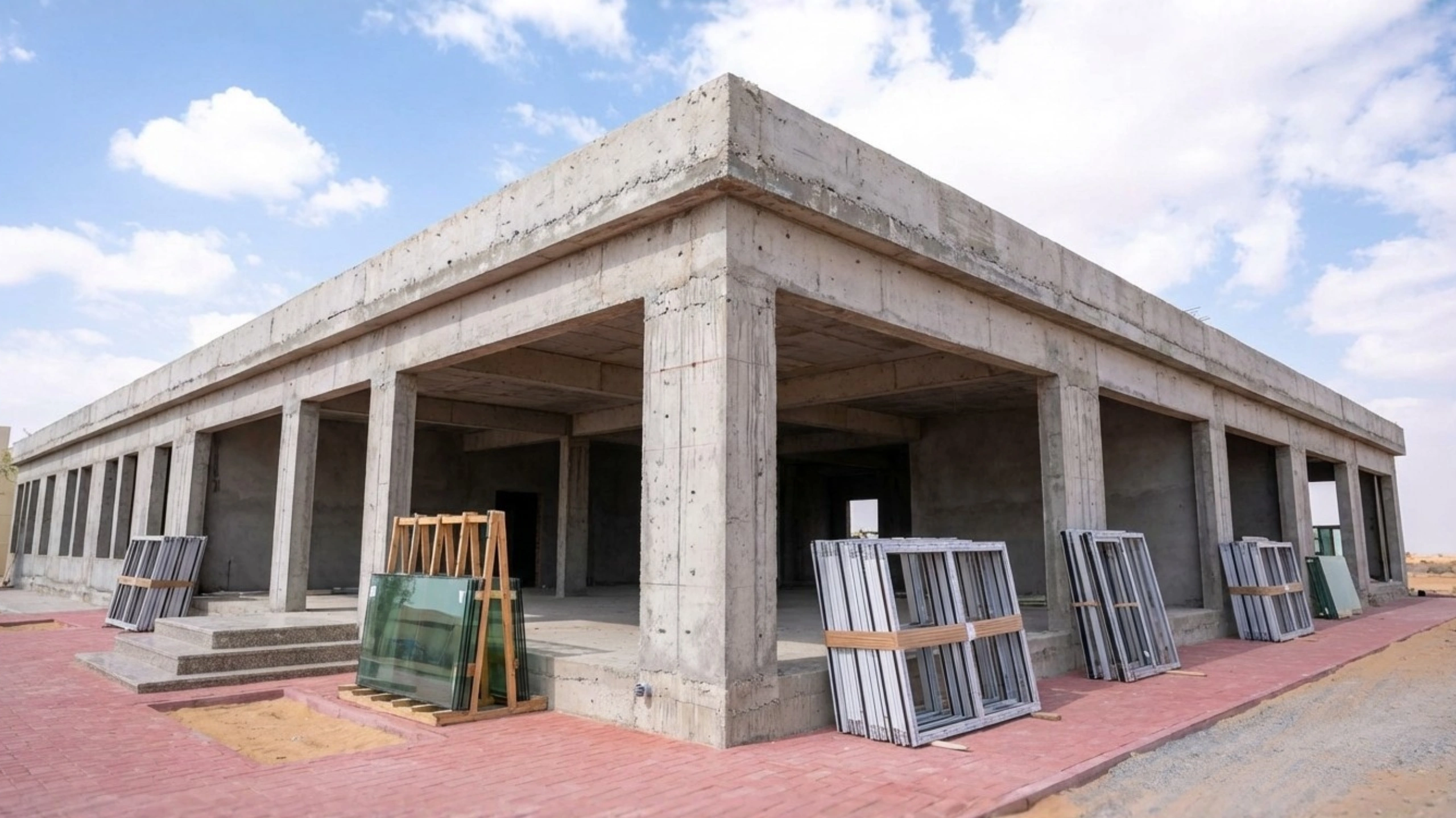 Al Bataeh building aluminium and glass installation by OBA Aluminium & Glass UAE