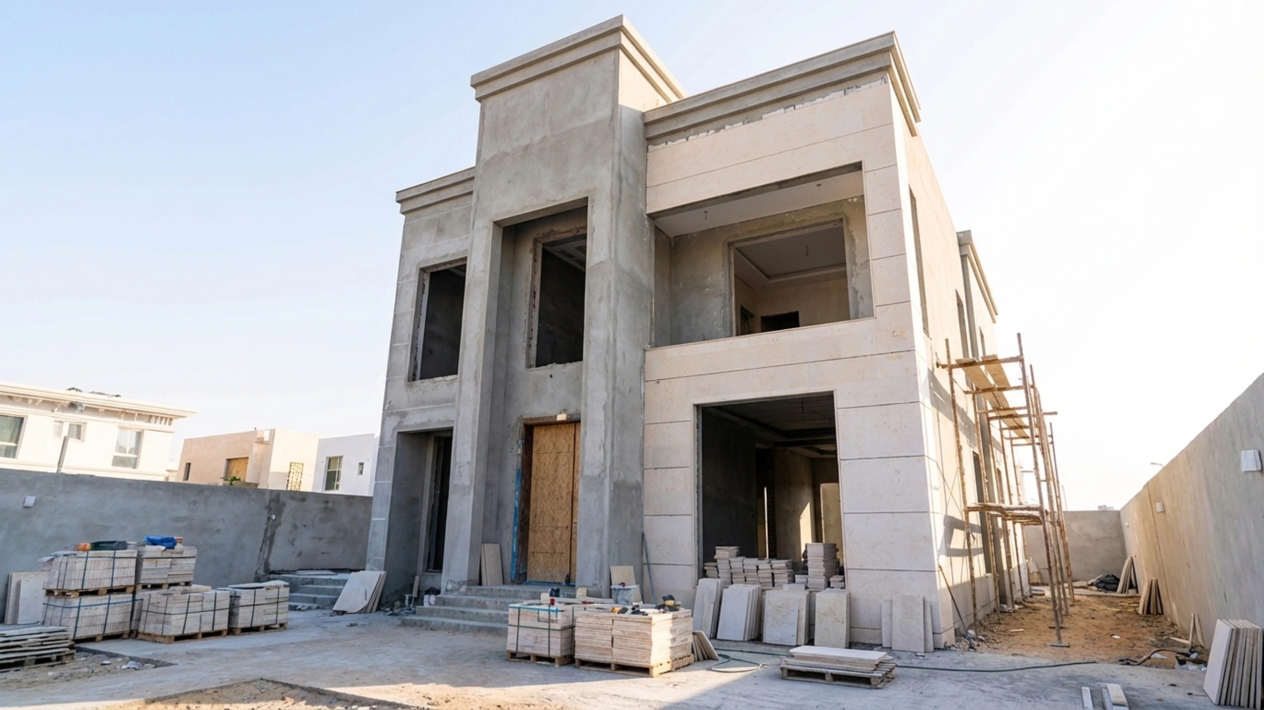 Al Hoshi villa aluminium and glass installation under construction by OBA Aluminium & Glass UAE