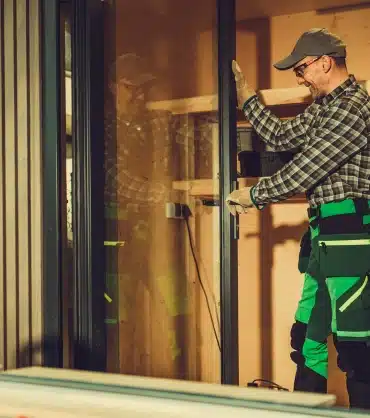 technician fixing aluminium sliding door in UAE home