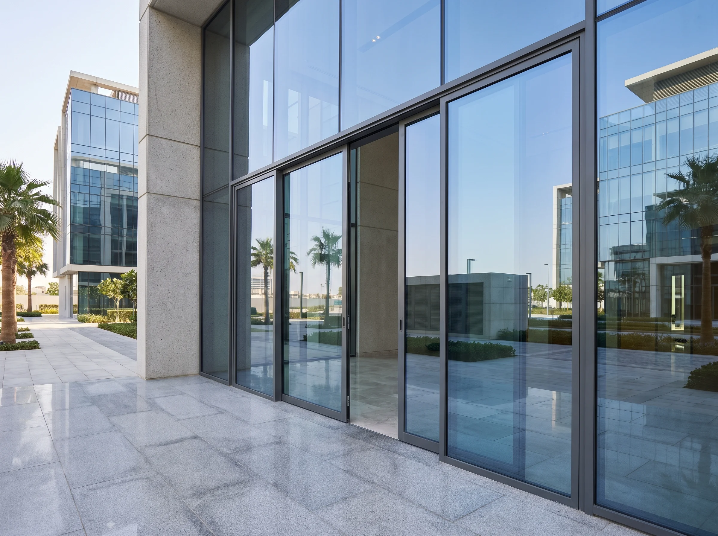 Modern sliding glass doors with aluminium frames